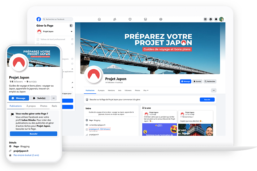 Présentation de la bannière Facebook, sur desktop et mobile